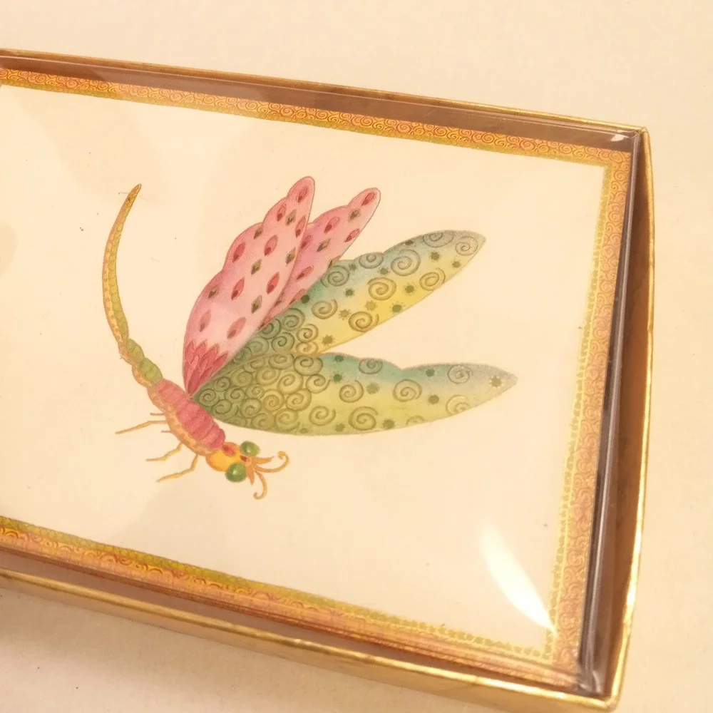 Caspari Dragonflies Boxed Note Cards 8 Count Parvaneh Holloway Stationery Gold